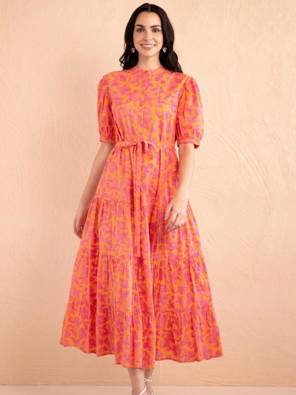 Banjanan Saylor Gaia Nectarine Block Print Midi Dress – Size XS